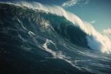 Mighty wave crashes in the ocean