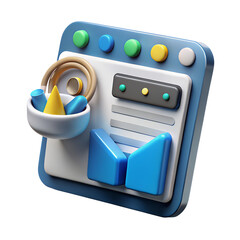 Poster - Unique high quality 3d rendering icon of a modern webpage interface design featuring multiple elements and shapes, isolated