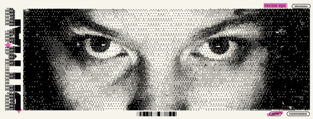 Poster - This captivating artwork showcases a detailed focus on human eyes, rendered in a unique bitmap style.