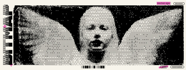 Poster - Unique pixelated angel design reflecting Dadaism and Y2K aesthetics through bitmap art style infused with digital surrealism