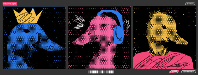 Poster - Punk duck crowned royalty with vibrant hues and stylish accessories creating an edgy album cover aesthetic
