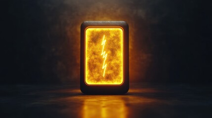 Wall Mural - Illuminated card with glowing lightning symbol