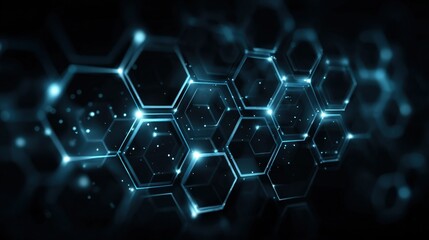 Fototapete - Abstract hexagonal pattern with glowing blue elements on dark background