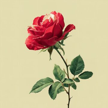 A simple and modern composition of roses and flowers and a gift, set on a fresh, light-colored backdrop.