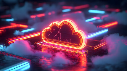 Poster - 3d on-premise to cloud migration icon neon sign