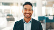 © peopleimages.com - Portrait, business and man with smile in lobby for bookkeeping, about us and accounting job. Happy, male person and company consultant with financial experience, career ambition and asset management