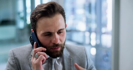 Aufkleber - Phone call, planning and talking with business man in office for contact, feedback and account broker. Virtual advisor, discussion and portfolio manager with person for chat and communication