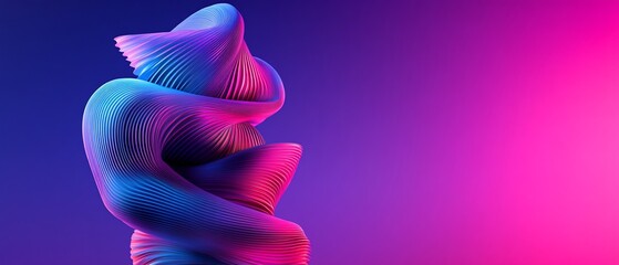 Poster - Twisted, textured, gradient-lit sculpture against a vibrant, purple-pink background. Abstract artistic design