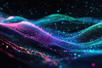 Poster - Abstract digital waves of glowing particles