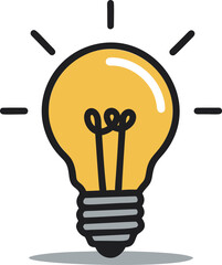 Aufkleber - Yellow light bulb illustration with shine lines and black outline. Vector illustration