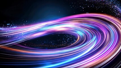 Poster - Luminous abstract gold light trails spiraling through starry cosmos, forming dynamic cosmic blue, background pattern dynamic video 4k