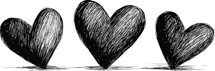 Aufkleber - Three sketched black hearts , artistic illustration. Vector illustration