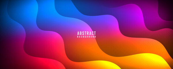 Poster - 3d colorful abstract background overlap layer on dark space with waves shape effect decoration. mode