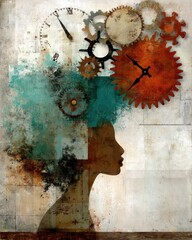Poster - Surreal Representation of Time and Thought with Gears and Clocks in Vintage Comic Style, Capturing the Essence of Beyond the Observer