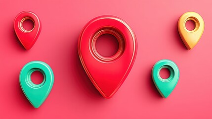 Poster - Colorful group of pin markers displaying a succinct strategy map icon concept with no clutter and versatile all-purpose use
