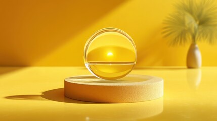 Poster - Sphere positioned on a table signifying a sunrise on clarity concept initiating a vision for realistic growth and change