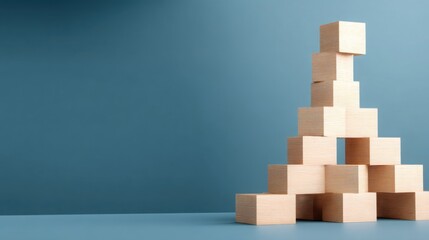 Poster - Stack of wooden blocks forming a tower of clarity emerging from a base foundation depicting organizational structure
