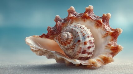Poster - An elegant seashell sitting gracefully on a pink surface demonstrating external logic and inner peace in trading concepts