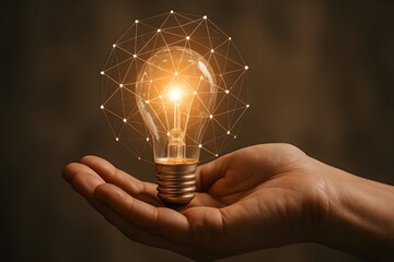 Aufkleber - Hand Holding Light Bulb Symbolizing Ideas and Innovation Concept