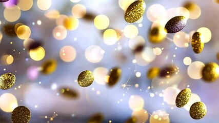 Poster - Falling golden mood purple abstract glitter confetti sparkling, generating vibrant party festiveness with festive and bokeh background shimmer video 4k