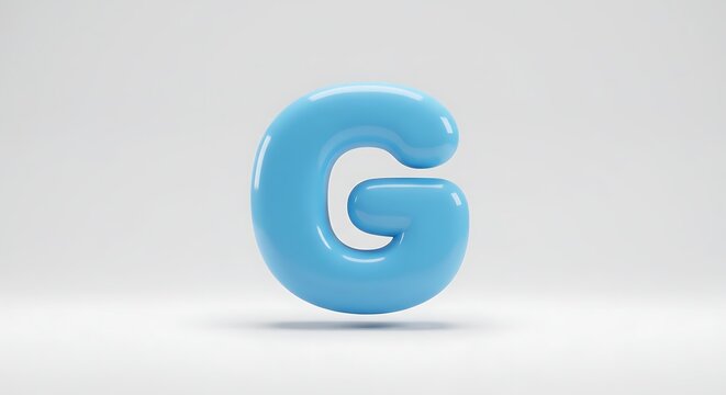 Letter G Blue Glossy Font Isolated on White Background