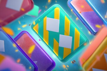 Poster - Colorful geometric shapes in a vibrant digital design with dynamic elements for a modern art concept