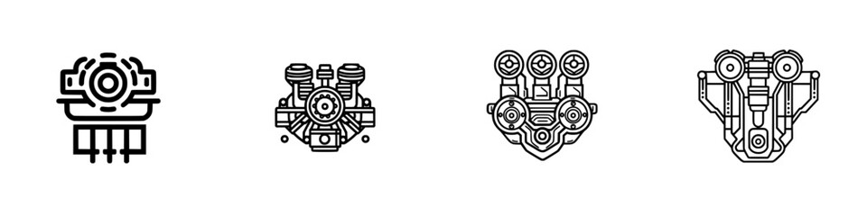 Poster - Vector illustrations of various engine designs showcasing mechanical features and details in a sleek and modern style
