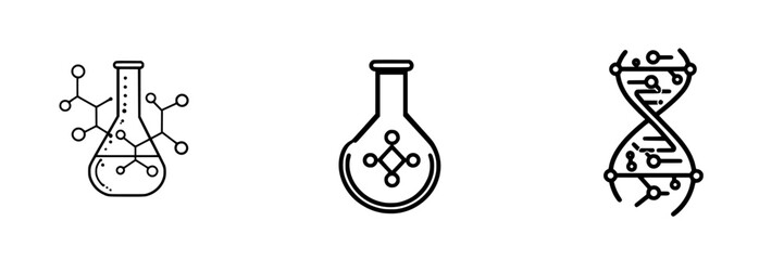 Poster - Creative vector illustration icon set featuring flasks, beakers, and DNA strands for science and education topics