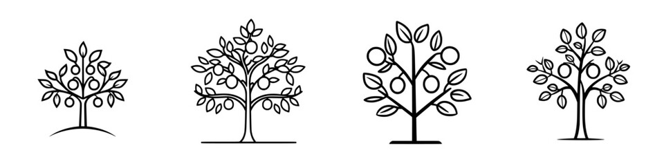 Poster - Various simple vector illustrations of trees showcasing different designs and formations in a minimalist style