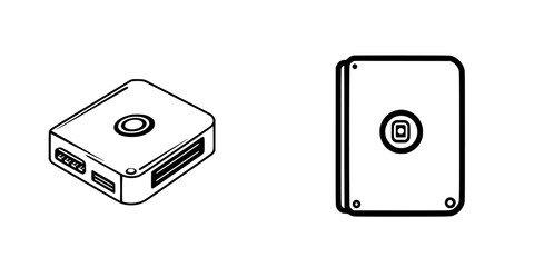 Poster - Vector illustration of electronic devices showcasing a solid state drive and a card reader with minimalistic design details