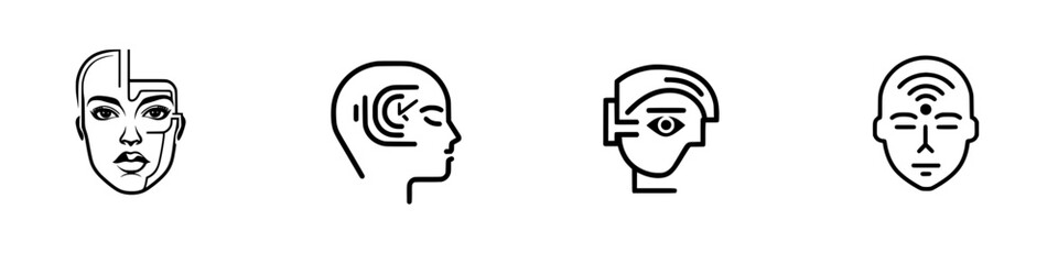 Poster - Vector illustration of diverse human faces showcasing technology and emotion in a modern, abstract style