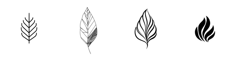 Poster - Stylized vector illustration of various leaf designs showcasing different shapes and patterns in black and white