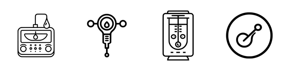 Poster - Vector illustration icon set featuring radio, laboratory equipment, blender, and measurement tool for digital design projects