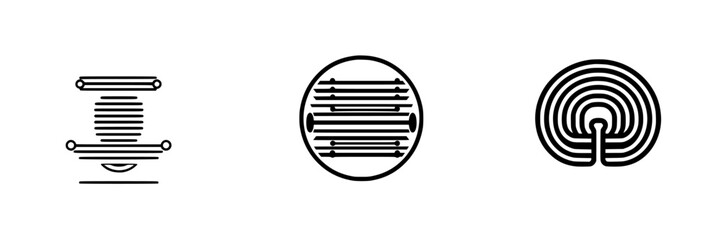 Poster - Simple vector illustration icons representing various abstract designs and patterns in a minimalist style featuring lines and shapes