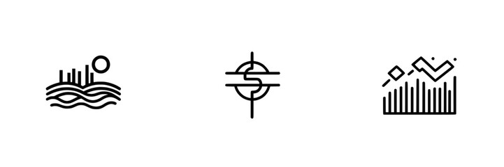 Poster - Vector illustration icons representing waves, a target symbol, and a bar chart for design purposes