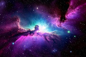Wall Mural - Discover the fascinating interplay between nebulae and galaxies in this spectacular cosmic scene.