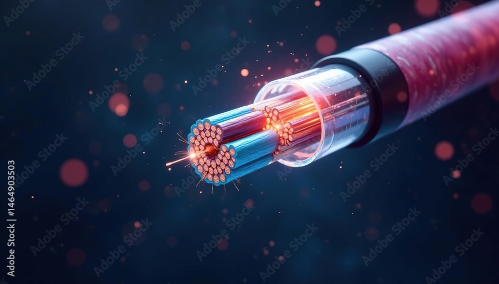 Cross-section of fiber optic cable showing internal structure ...