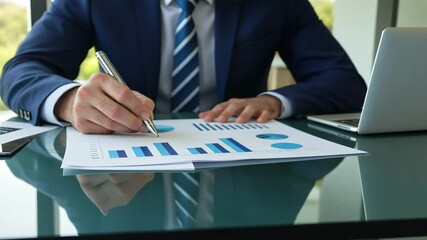 Poster - Business Professional Analyzing Financial Data with Charts and Graphs in Office