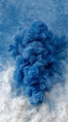 billowing blue smoke cloud ascends amid abstract sky dance, evoking diwali fireworks and holi's vibr