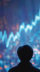 Aufkleber - silhouette of person viewing blurred city lights and an upward trending graph, symbolizing growth, f