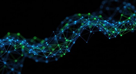 Poster - Abstract network of interconnected dots and lines against a dark background.