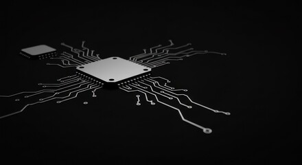 Poster - A central processing unit with wires on a dark background.