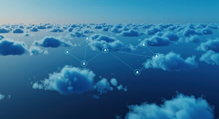 Poster - Aerial view of clouds with connecting lines against a blue sky.