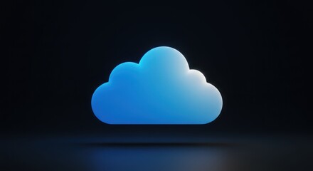 Poster - Blue cloud icon against a dark background with soft lighting and shadows.