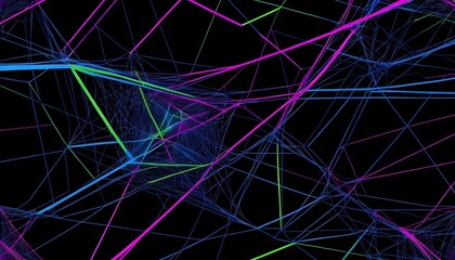 Aufkleber - Abstract network of colorful lines on a black background creating a complex geometric pattern design