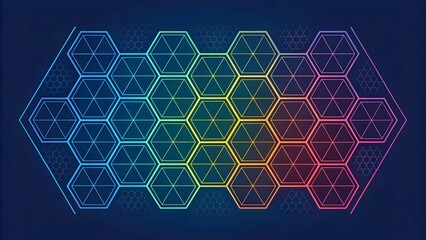 Aufkleber - A colorful array of hexagons with triangular patterns on a dark blue background in a geometric design