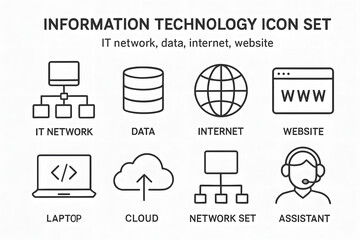 Poster - IT Icon Set: A comprehensive, clean graphic featuring icons representing the core elements of modern information technology, ideal for web design, tech presentations, and digital media.