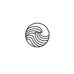 Poster - Ocean Wave Emblem: A minimalist line art emblem of a dynamic ocean wave enclosed within a circle, evoking feelings of serenity and the untamed power of the sea.