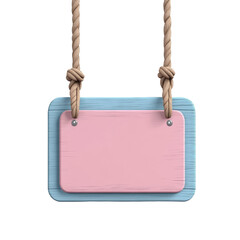 Aufkleber - Pastel Colored Wooden Sign Board Hanging from Ropes for Messages and Promotion