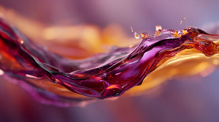 Fototapete - Abstract image of flowing purple and amber liquid creating a dynamic wave, showcasing fluidity, elegance, and luxury